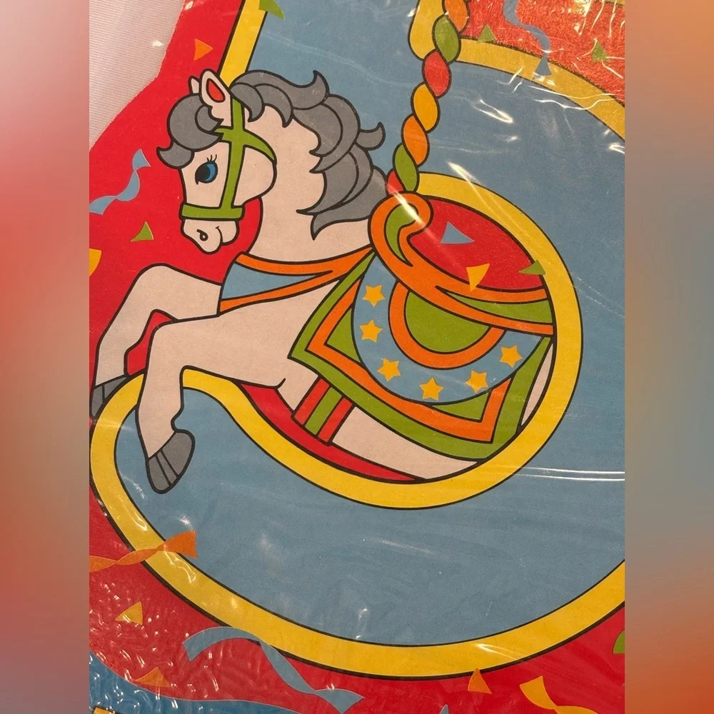 VINTAGE Adorable Carousel Themed Birthday Centerpiece Number 5 Red and‎ Blue NIB